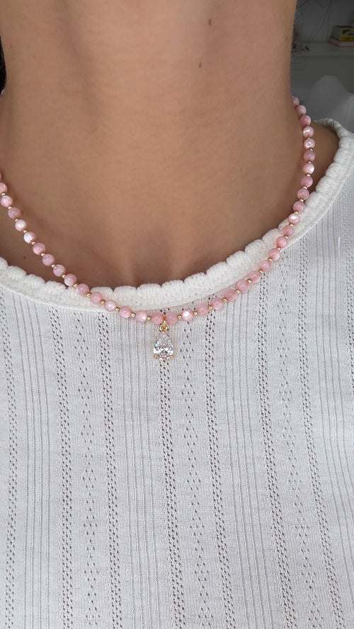 BUBBLE GUM PINK CRYSTAL NECKLACE