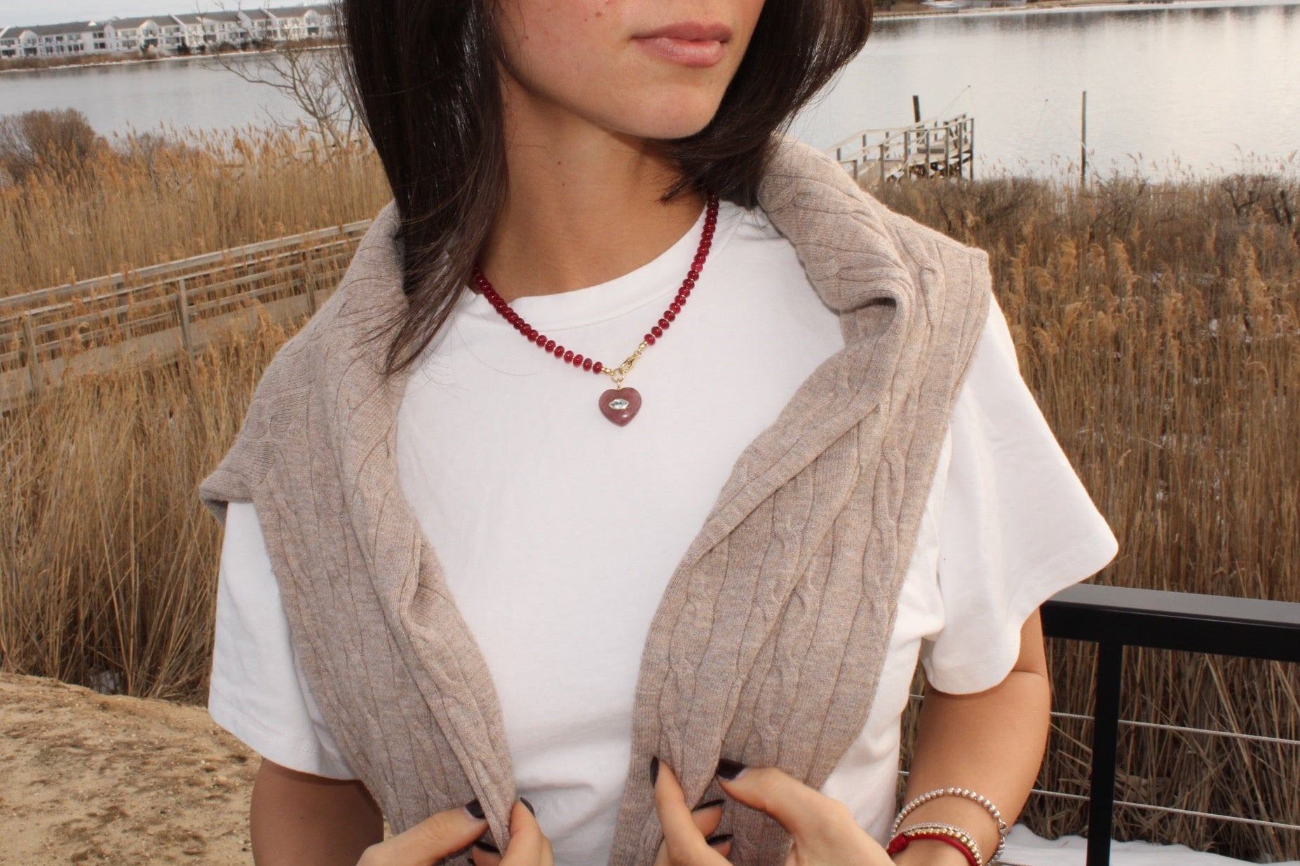 Marquise Heart Necklace - Strawberry